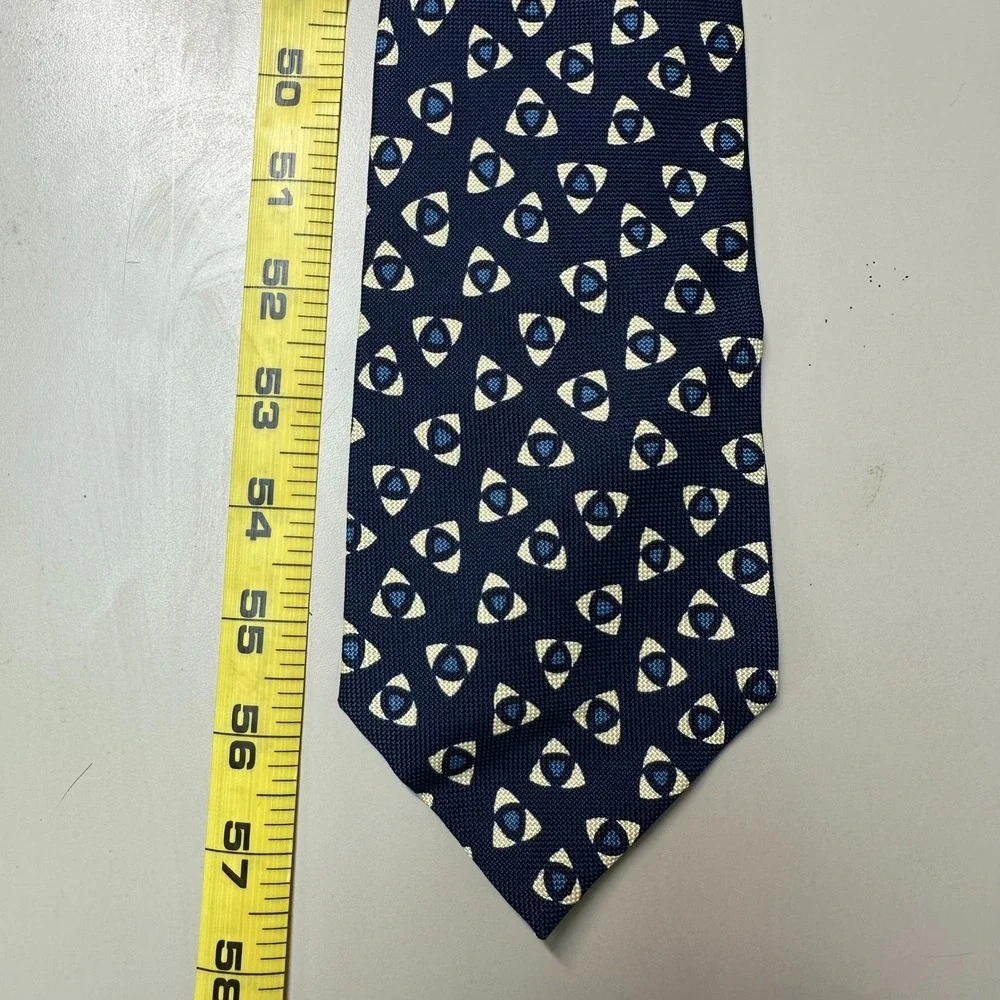 NWT Polo Ralph Lauren Silk Tie Navy Blue Geometric Eye Pattern Vintage USA Made